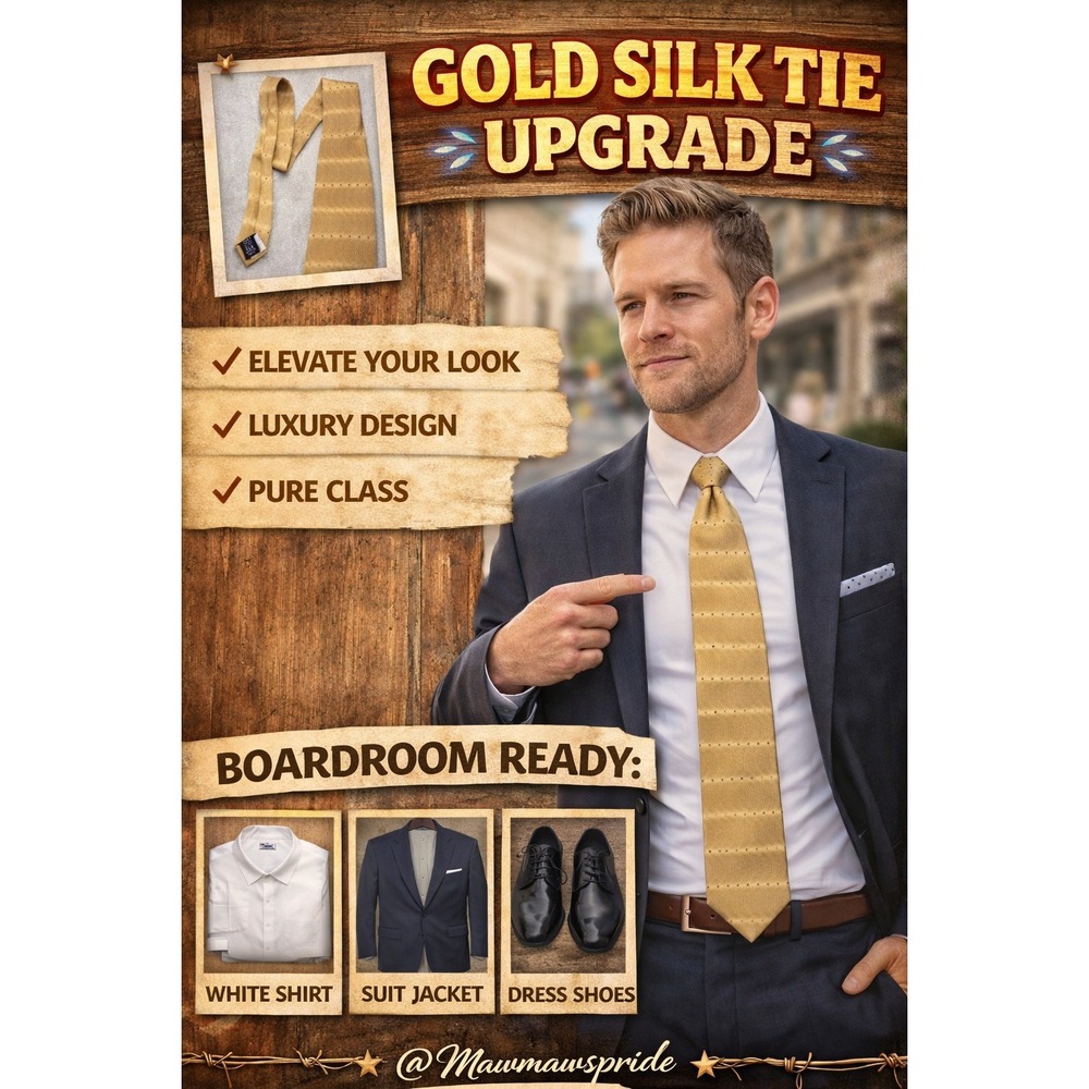 BILL BLASS Black‎ Label Silk Tie Gold Brown Wave Pattern Dress Necktie Men